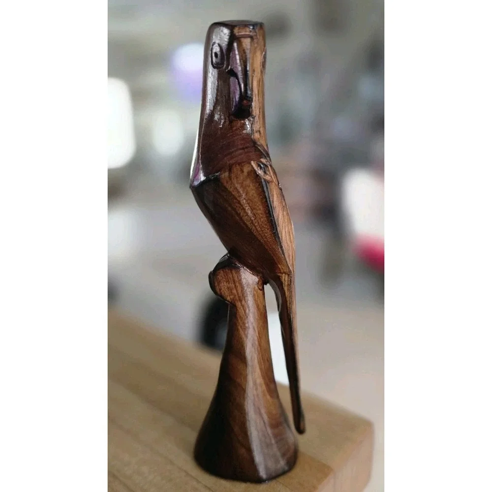 Hand‎ Carved Wooden Brown Parrot Figurine 7